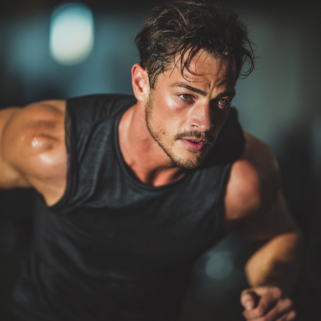 Athletic man training with determination and focus in modern gym environment