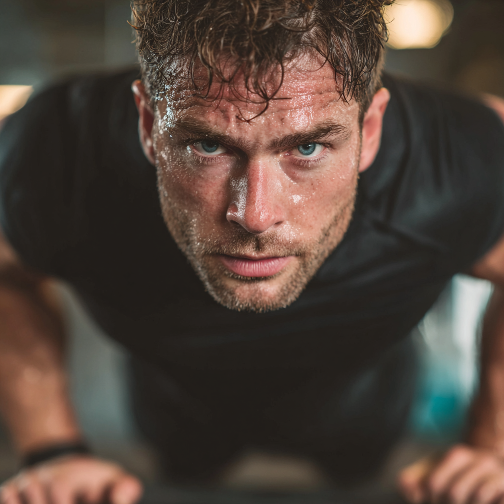 Determined man achieving his fitness goals through focused training and dedication